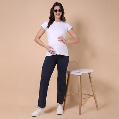 Maternity Comfy Straight Pant - Adjustable waist - Navy