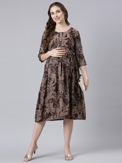 Espresso maternity and feeding dress