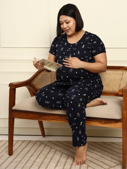 Heart scatter print Maternity Lounge Suit