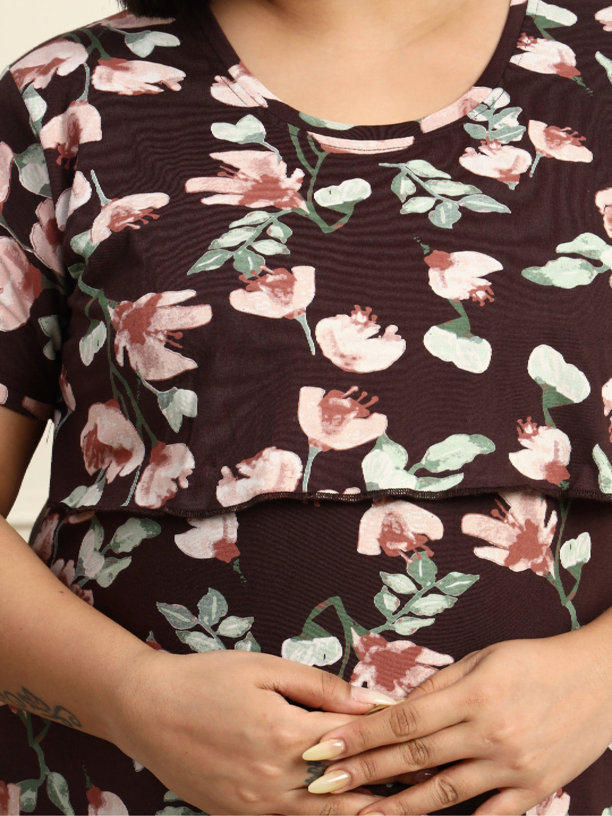 Espresso Blossom Maternity Lounge Nighty
