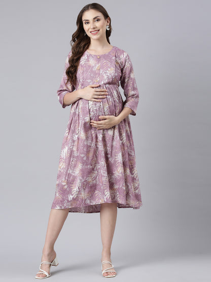 Leafy pink maternity and feeding dress