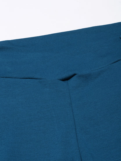 Maternity pants deep blue knit with side seam and clean leg panel