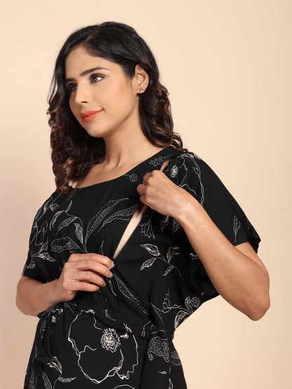 Midnight Black Maternity & Nursing Kaftaan