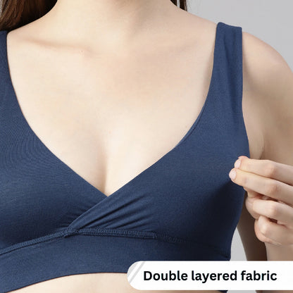 Maternity Lounge Bamboo Bra  (removable cups) - Mid blue