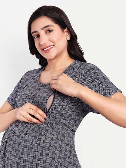 Indigio Quilt maternity and feeding dress