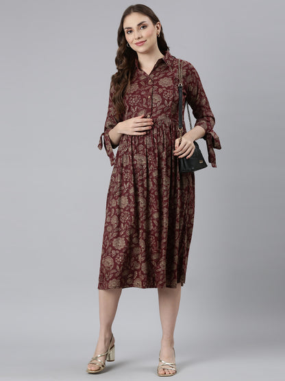 Richie maroon maternity and feeding dress