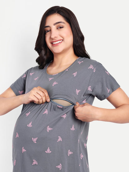 Grey Attire Maternity and Nursing lounge Short Nighty