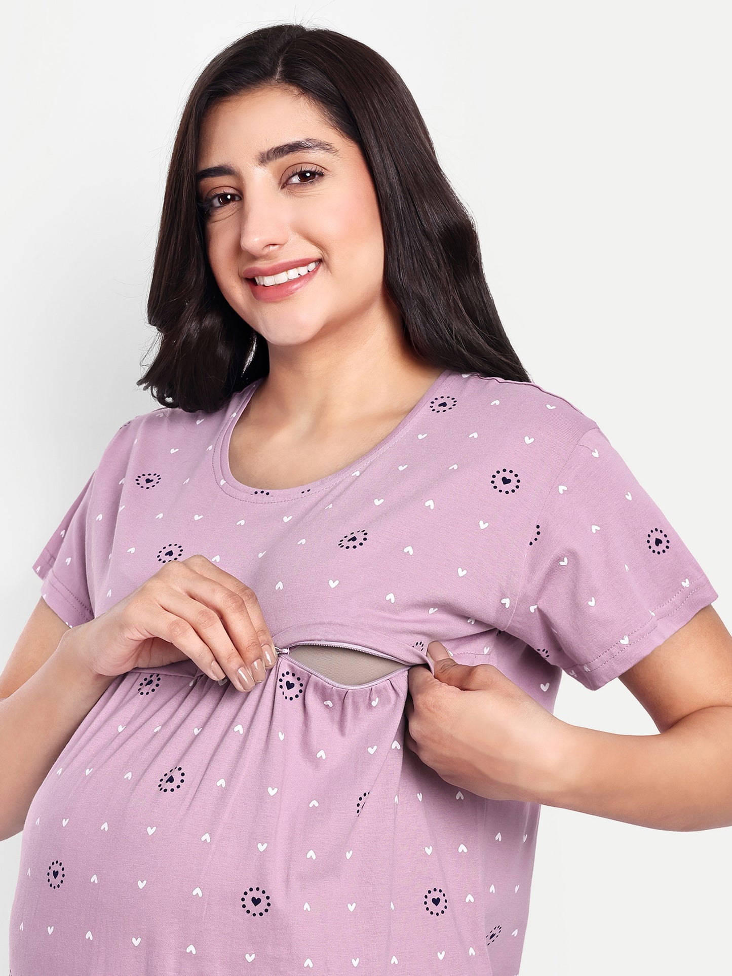 Dusk Voilet Maternity and Nursing lounge Short Nighty