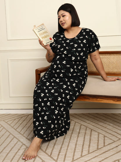 Black Flora Maternity Lounge Nighty