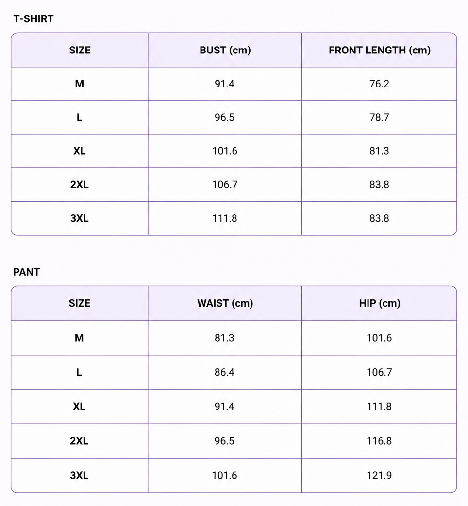 Centimeters size chart
