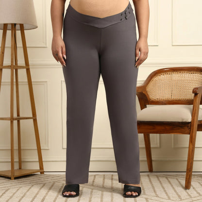 Maternity Comfy Straight Pant - Adjustable waist - Grey