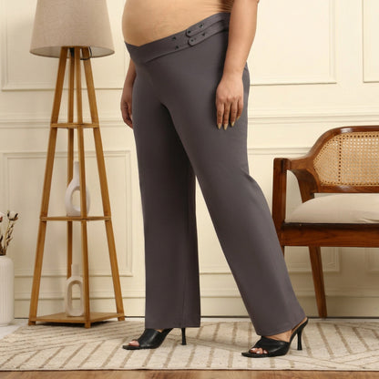 Maternity Comfy Straight Pant - Adjustable waist - Grey