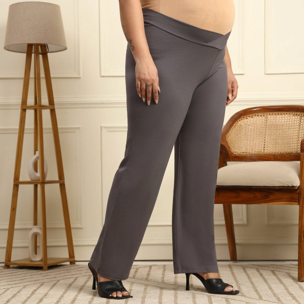 Maternity Comfy Straight Pant - Adjustable waist - Grey