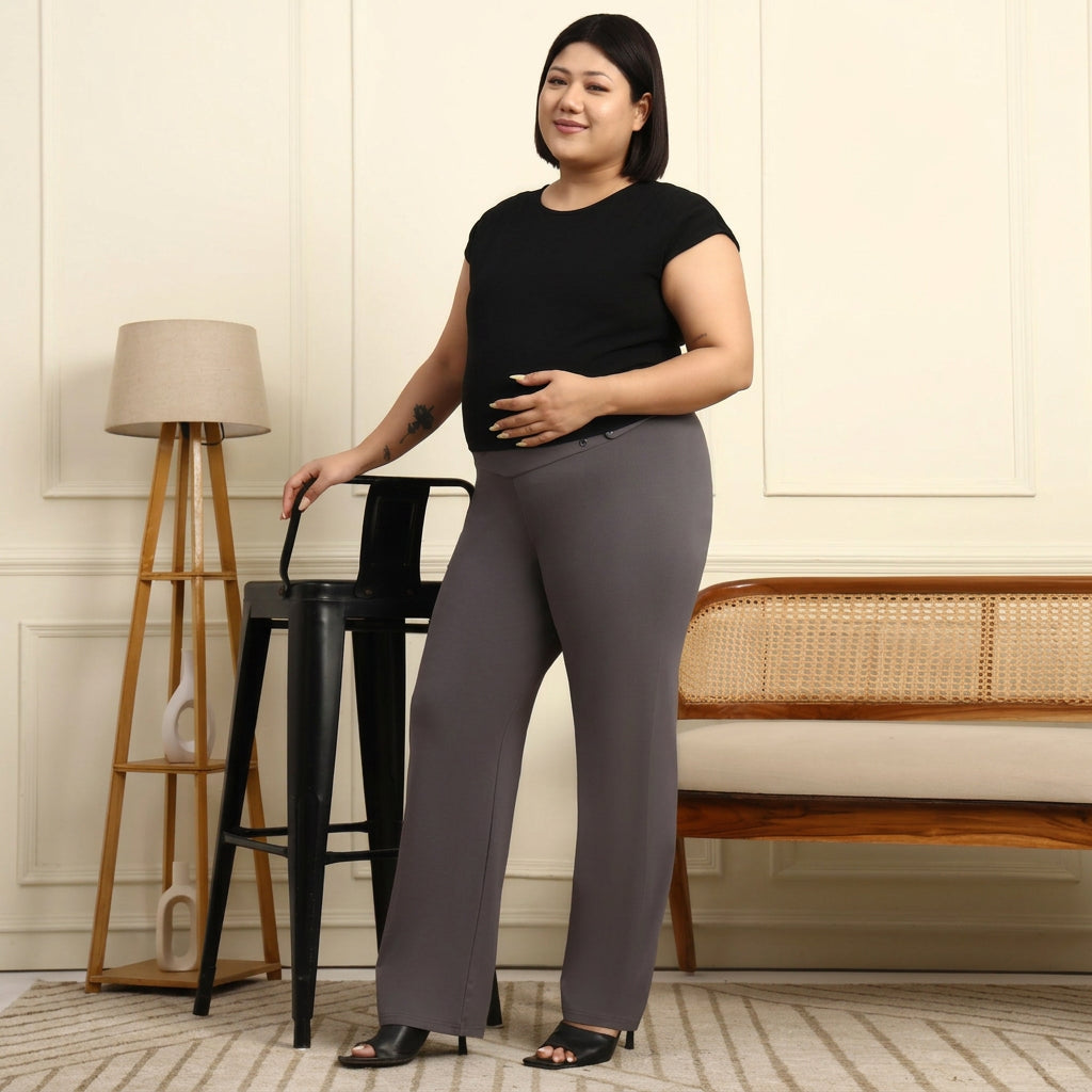 Maternity Comfy Straight Pant - Adjustable waist - Grey