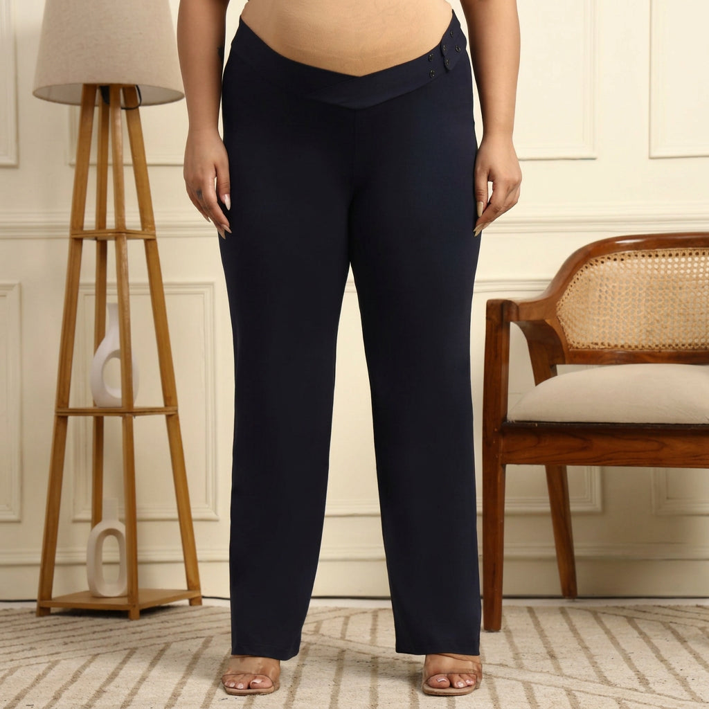 Maternity Comfy Straight Pant - Adjustable waist - Navy