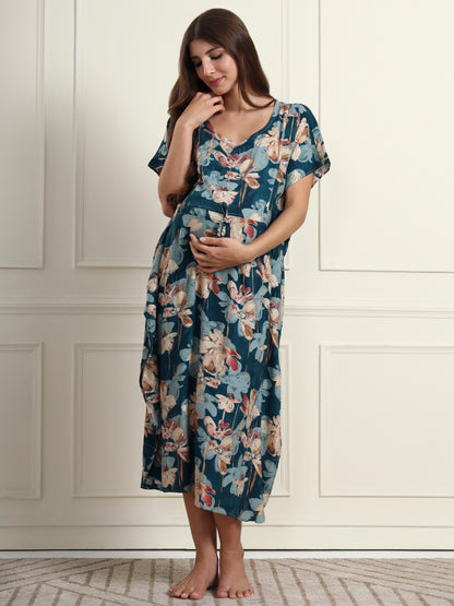 Petal Teal Maternity and Nursing Kaftaan