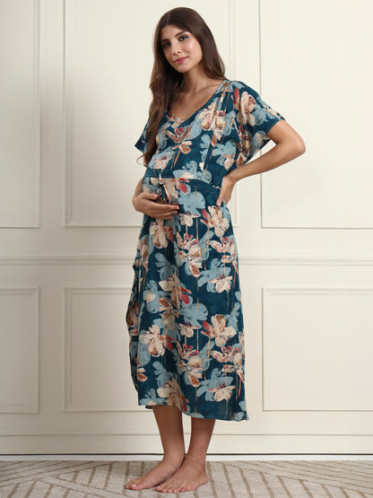 Petal Teal Maternity and Nursing Kaftaan