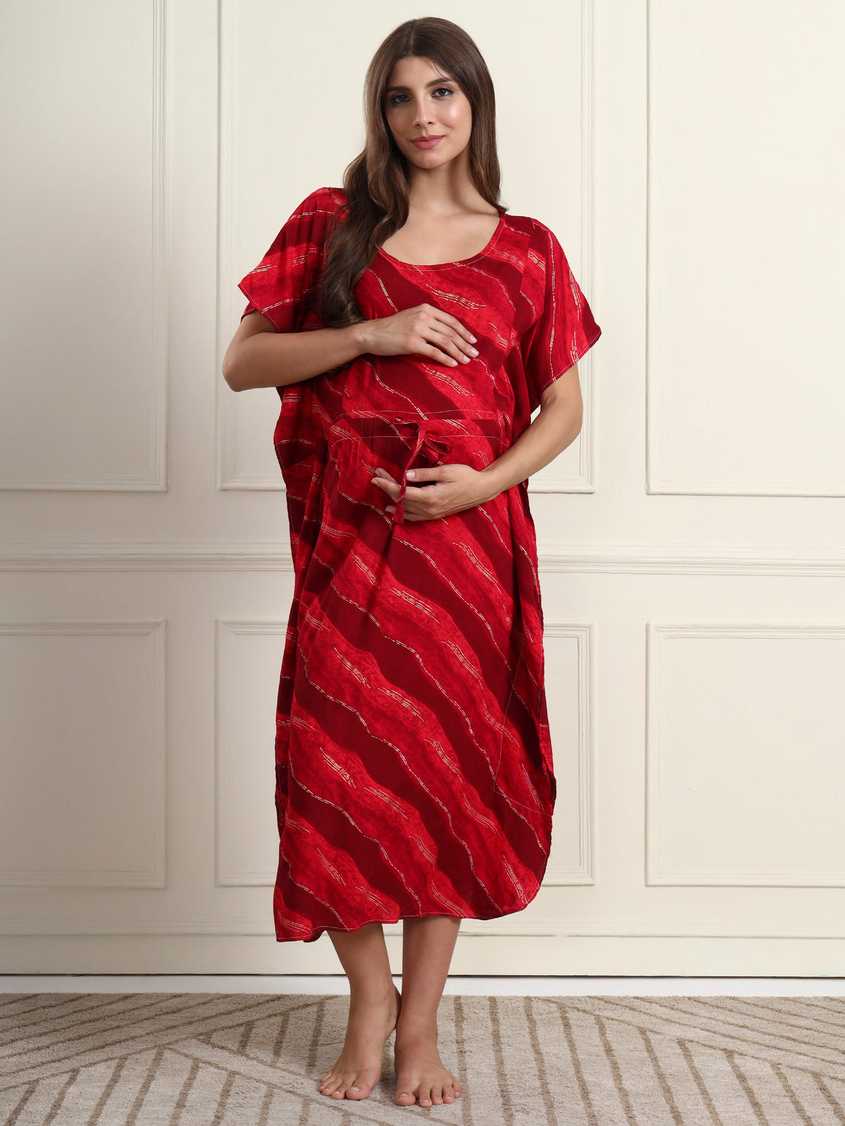 Maroon Eclipse Wave Maternity and Nursing Kaftaan