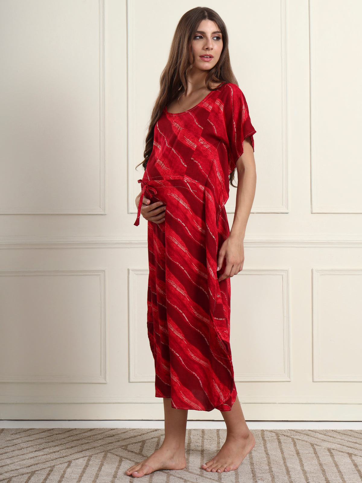 Maroon Eclipse Wave Maternity and Nursing Kaftaan