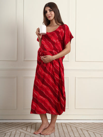 Maroon Eclipse Wave Maternity and Nursing Kaftaan