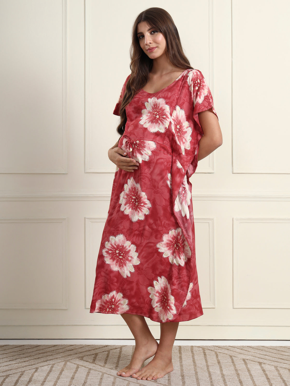 Cloud-Soft Roseate Maternity and Nursing Kaftaan