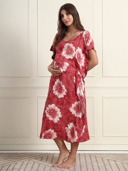 Cloud-Soft Roseate Maternity and Nursing Kaftaan