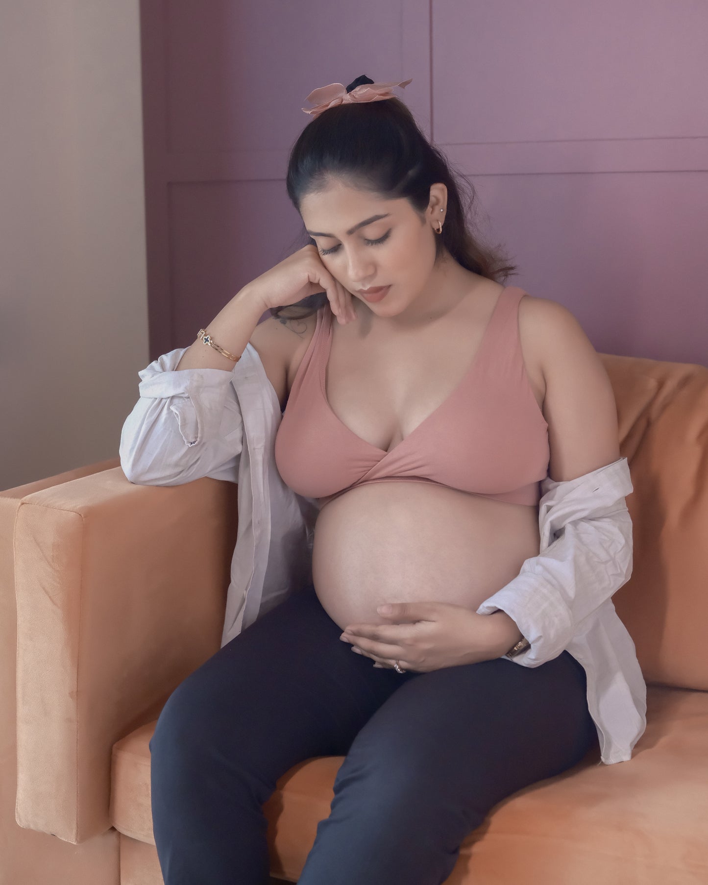 Maternity Lounge Bamboo Bra  (removable cups) Coral rose