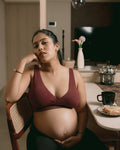 Maternity lounge bra with V-neck and wide underband, wine color